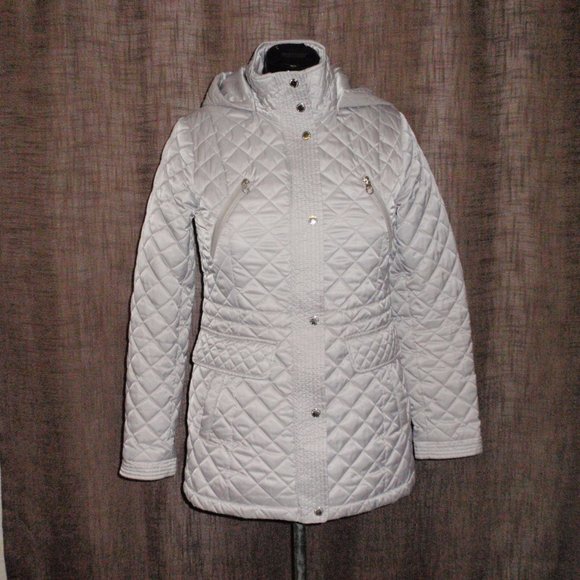 Nautica Silver Gray Quilted Puffer Jacket Removable Hood Sz S - Picture 3 of 16